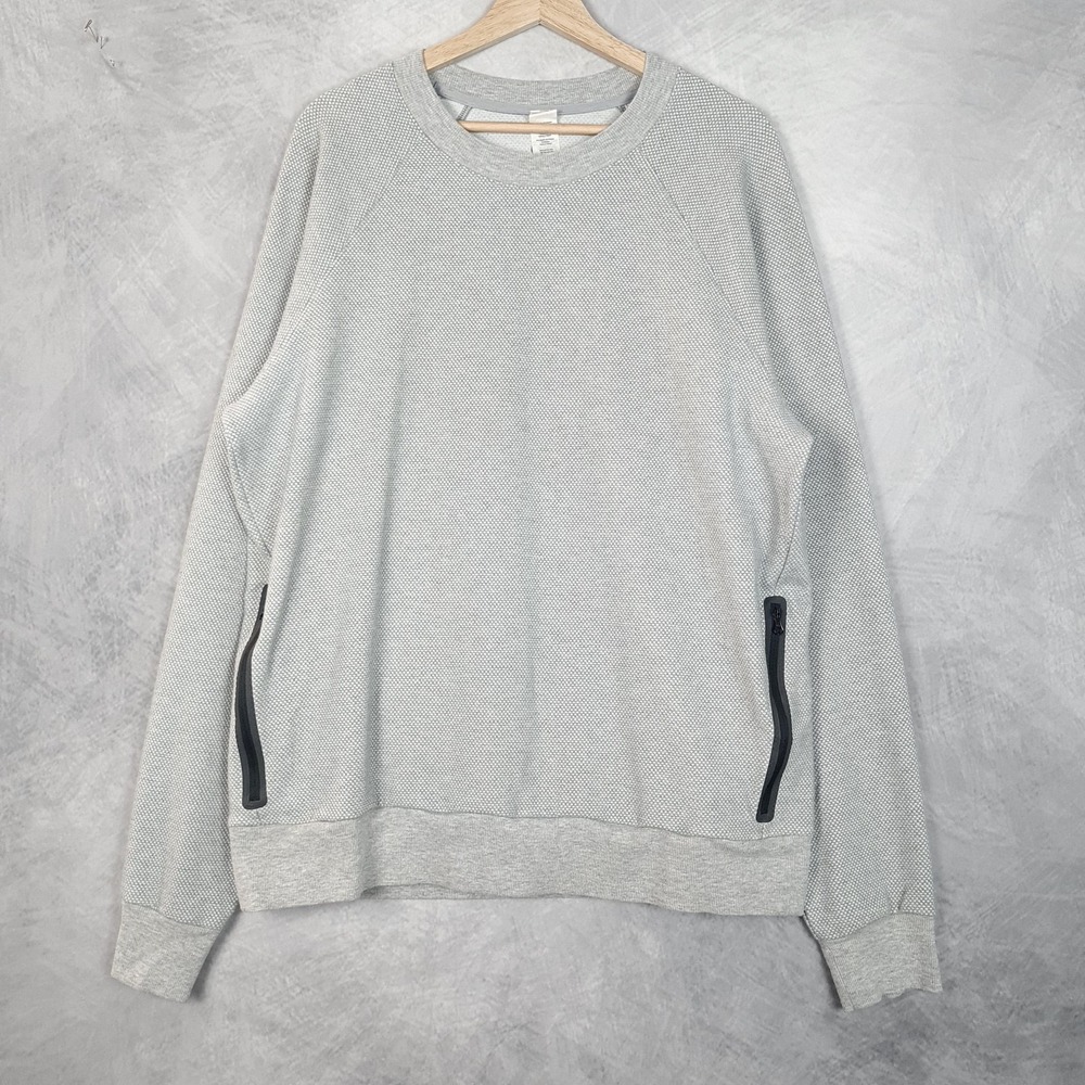 Alo Sweatshirt Mens Large Gray Crewneck Zip Pocket Textured Yoga Pullover